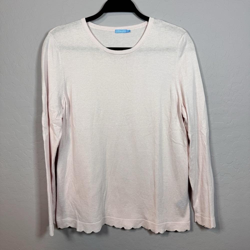 J.McLaughlin Large Sweater Pale Pink Long Sleeve Scalloped Hem Cashmere Blend